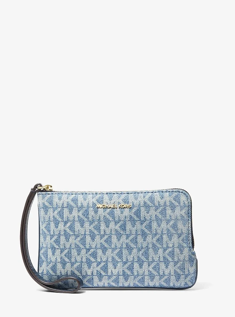 Jet Set Travel Small Signature Logo Print Denim Wristlet - 1