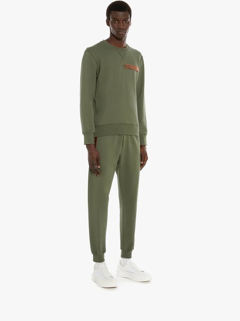 Selvedge 로고 테이프 세부 Joggers 에 Khaki 3