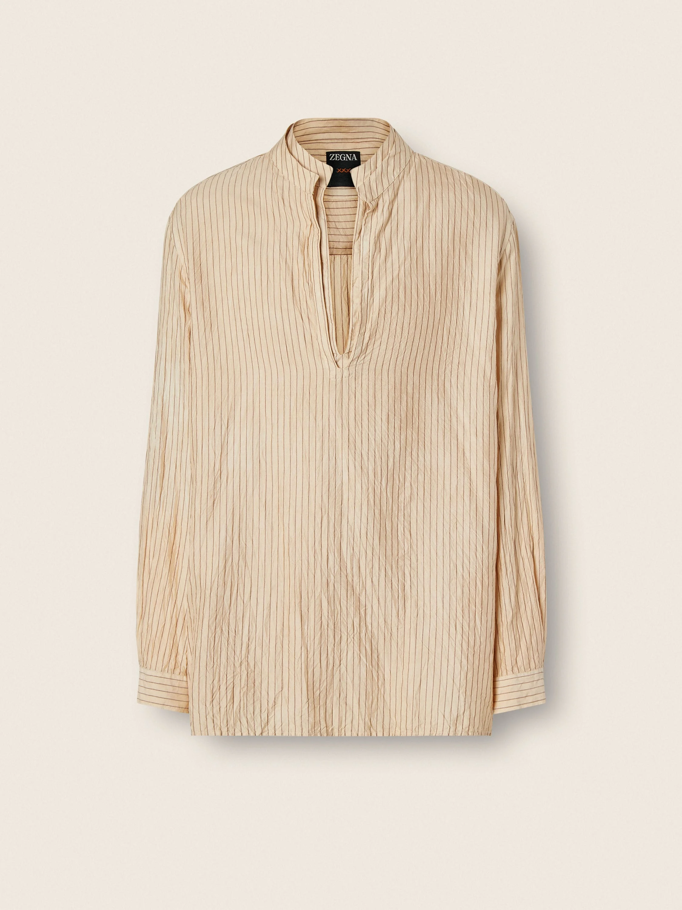 BEIGE AND BROWN STRIPED SILK SHIRT - 1