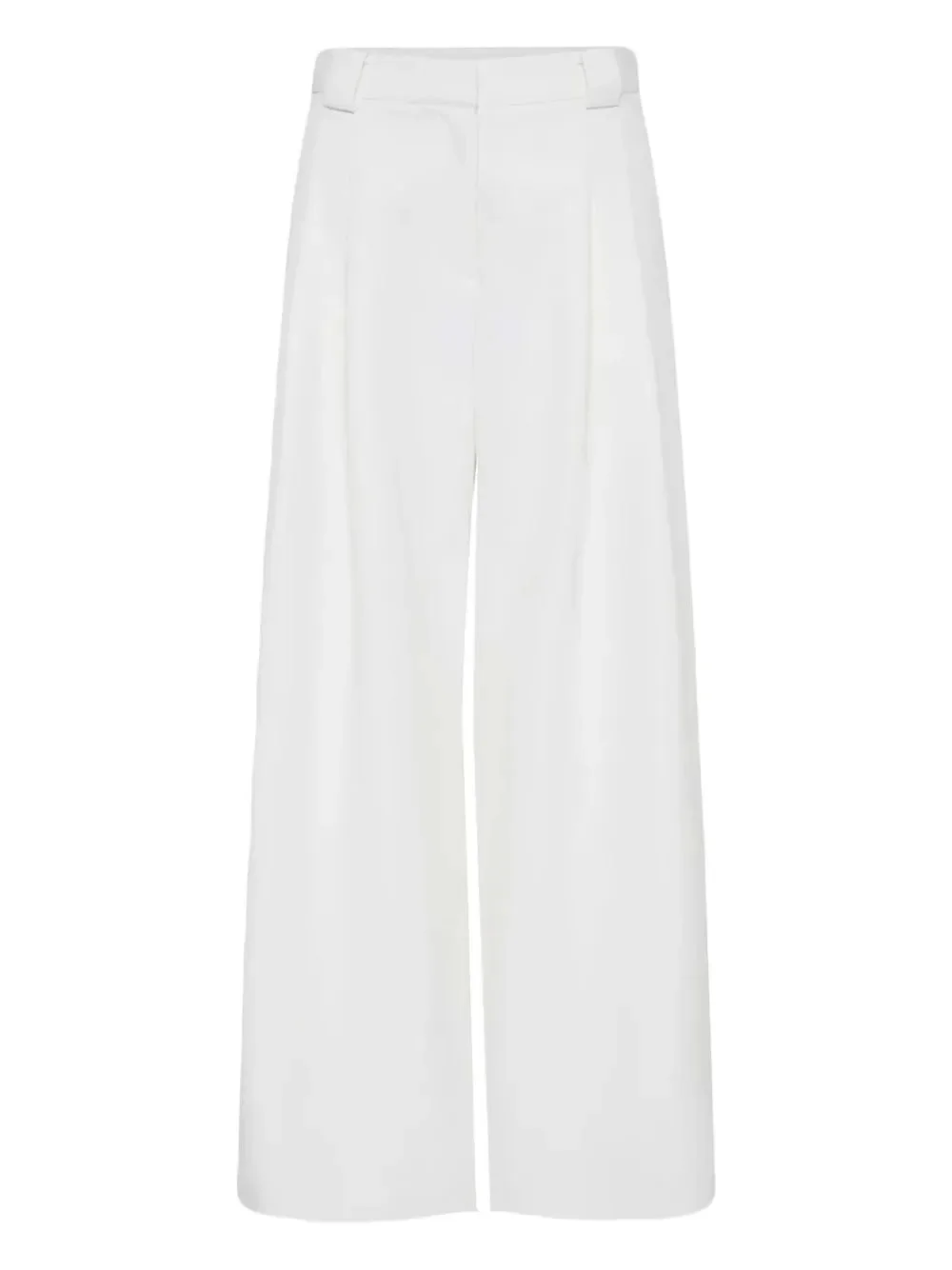 Twill Wide Leg Pleat Pants in Off White - 1