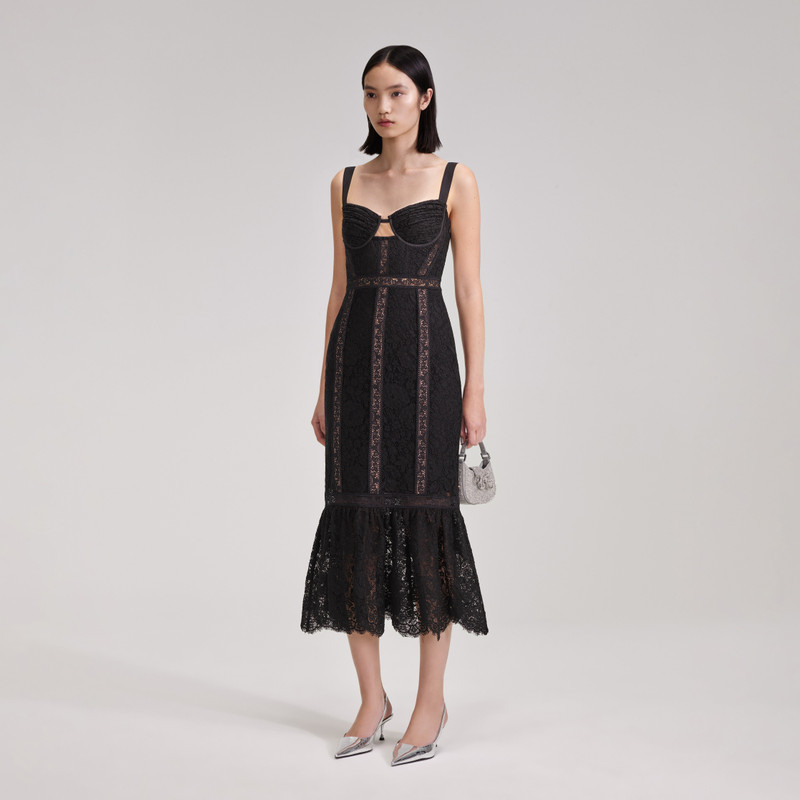 knee length dresses for ladies Addicted to You Lace Trim Midi Dress Black main image 1
