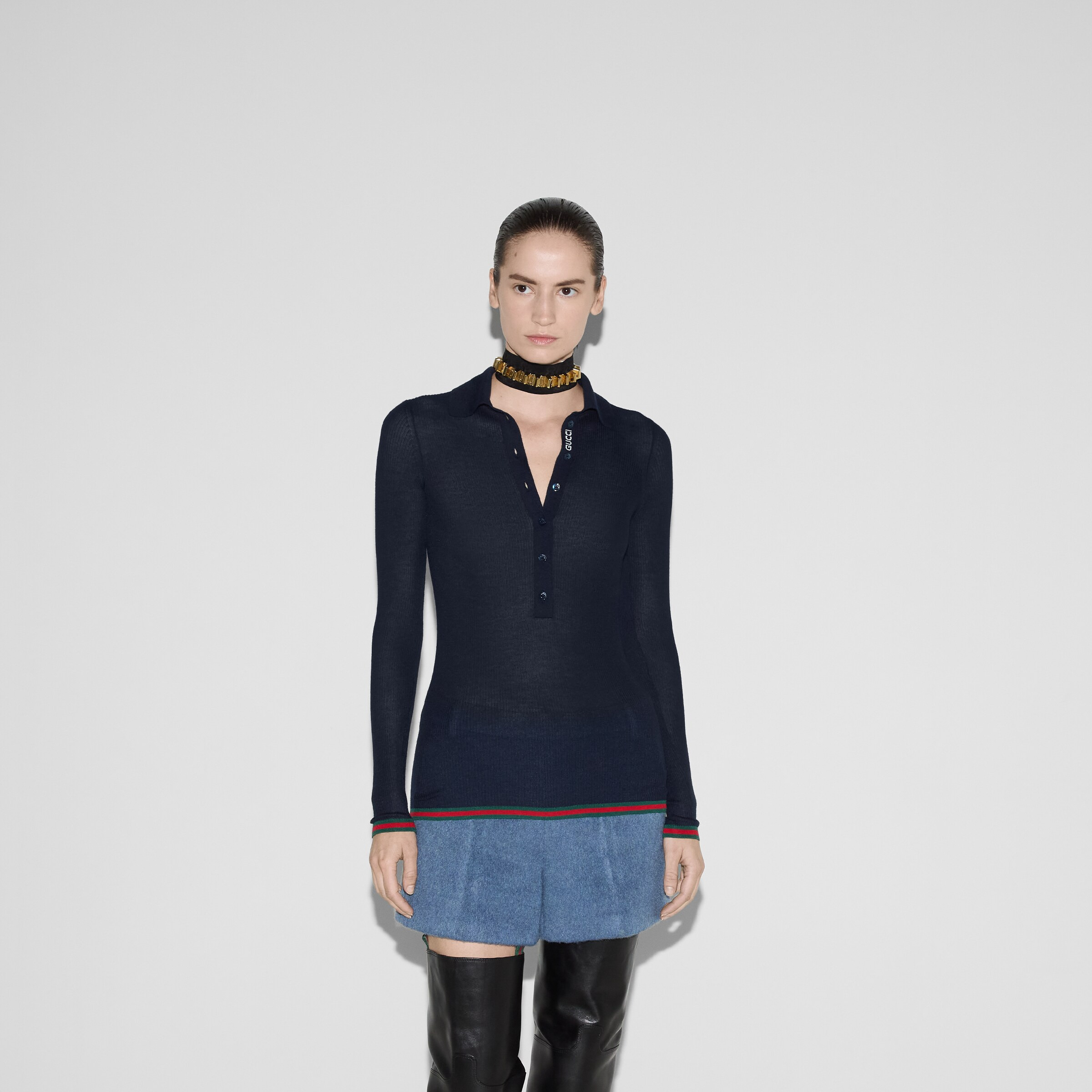 Extra fine rib cashmere knit top - 3