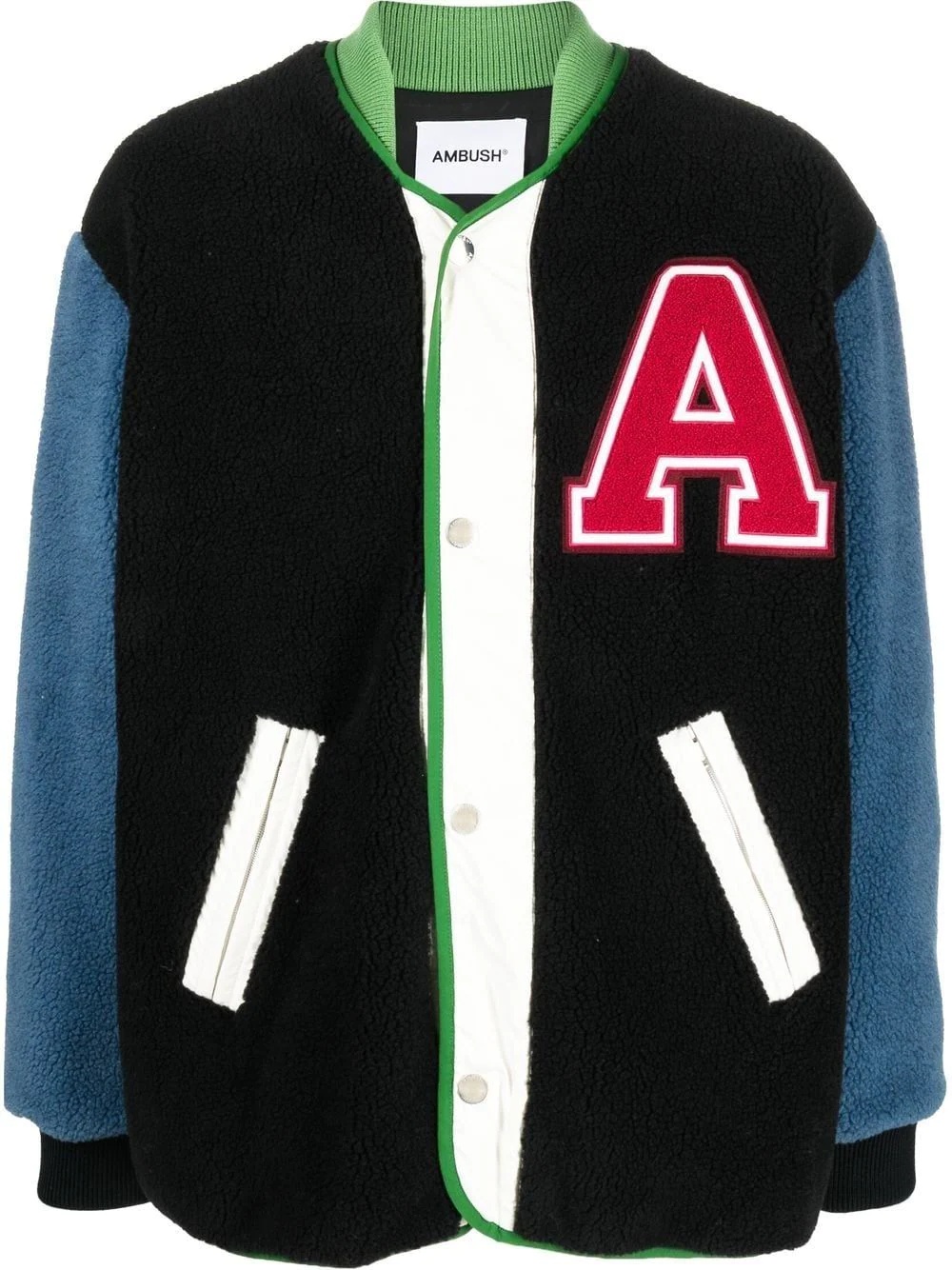 logo-patch fleece liner varsity jacket - 1