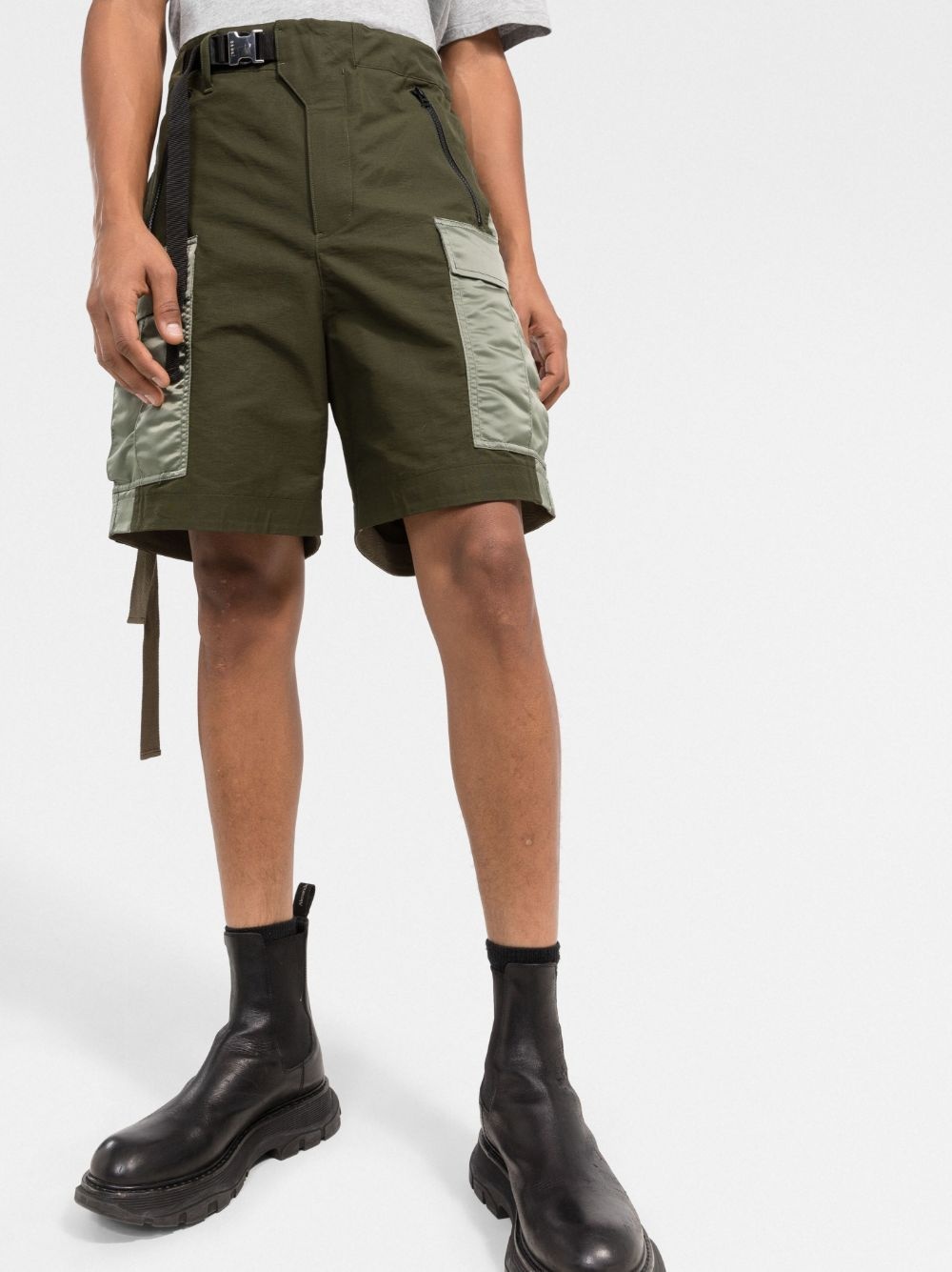 belted cotton-blend cargo shorts - 5