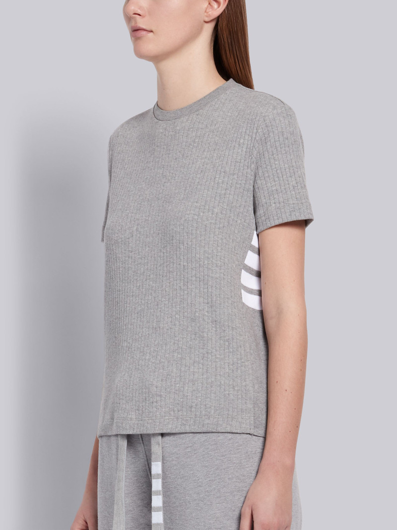 Thom Browne Light Grey High Twisted Rib Side Insert 4-Bar T-shirt outlook