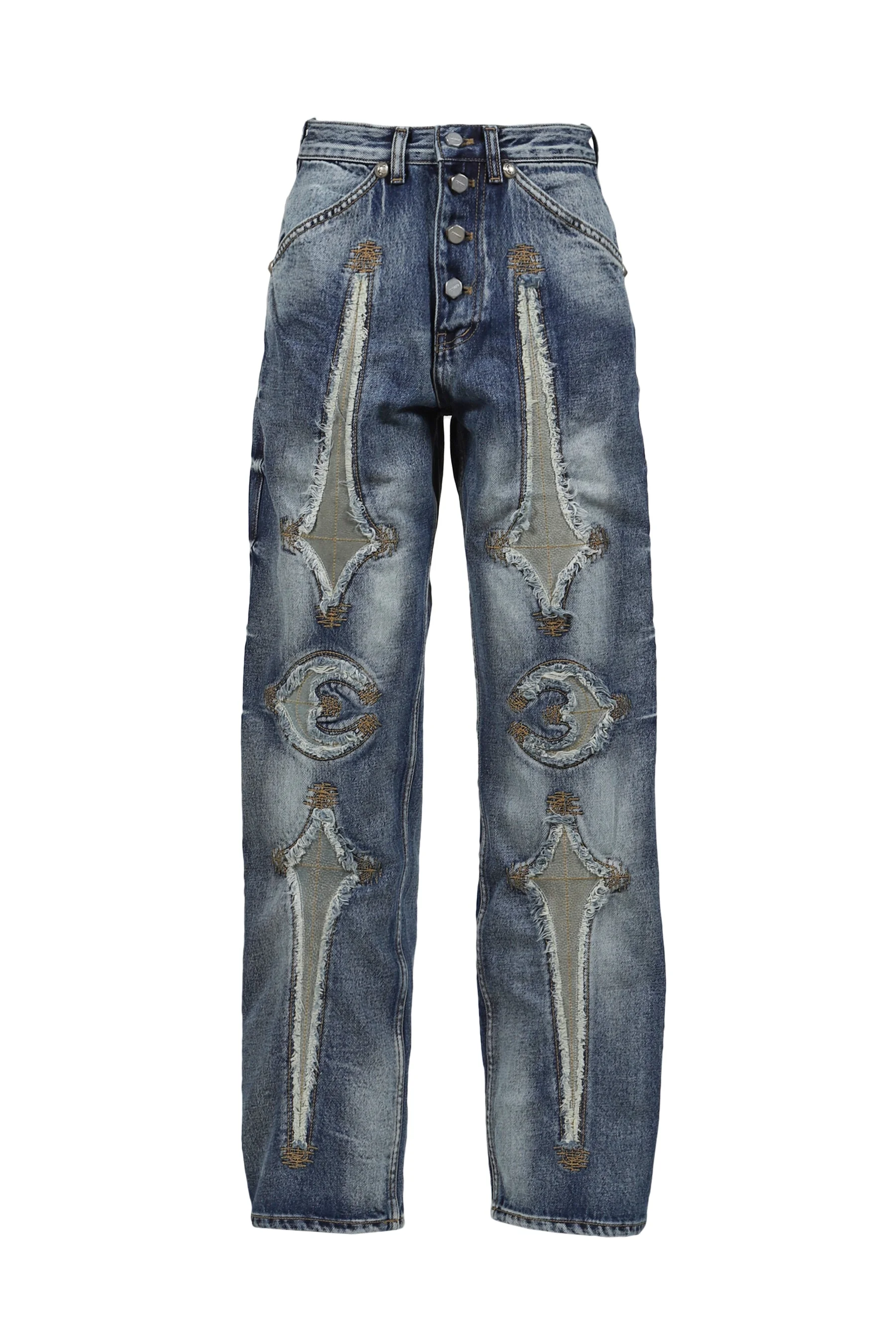 TC BONE LEATHER DENIM PANTS / BLU - 1