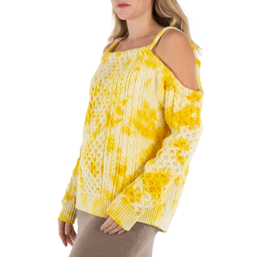 JW Anderson Ladies Yellow Cold Shoulder Cable Jumper - 2