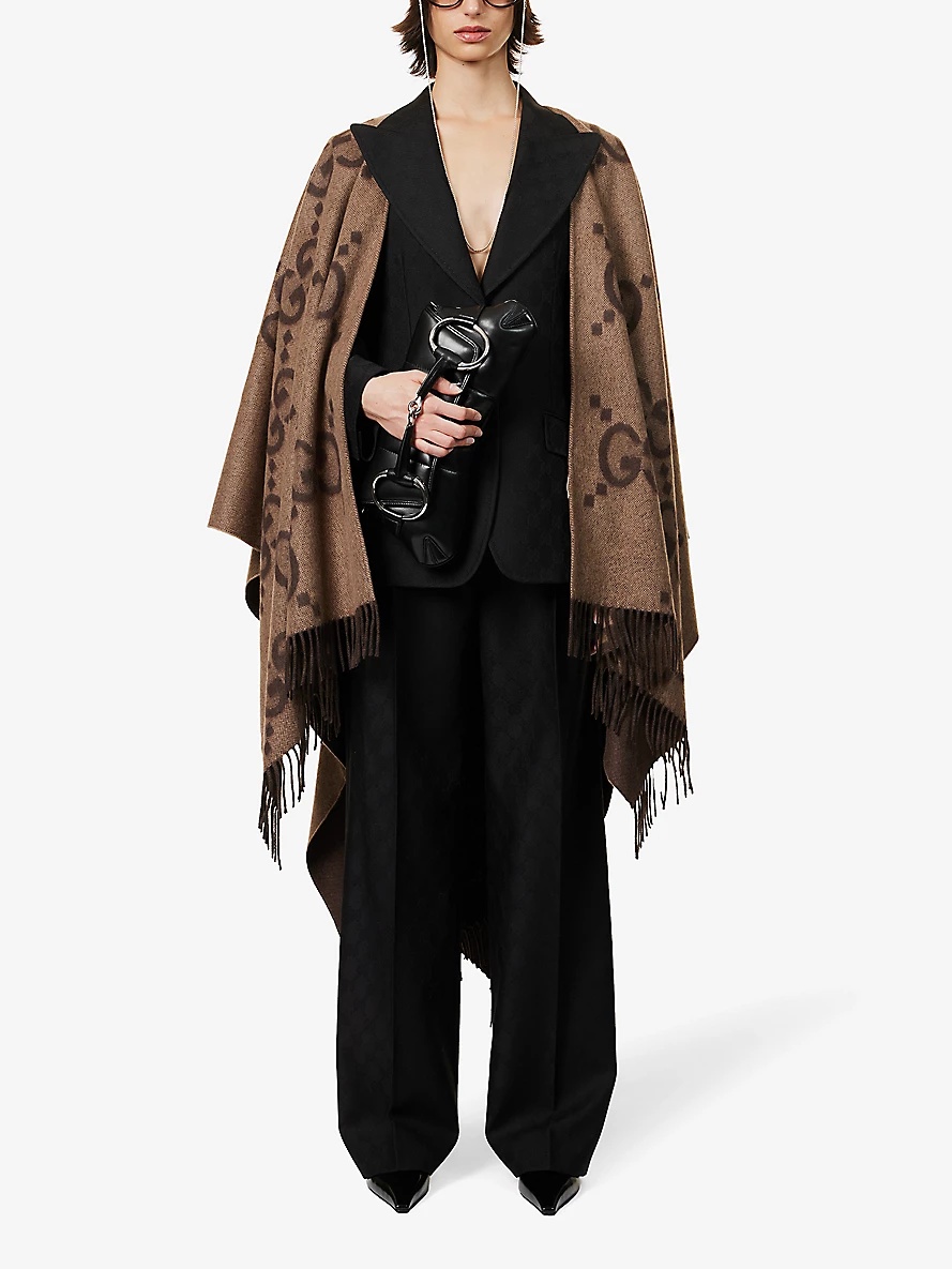 Double G-intarsia oversized cashmere poncho - 2