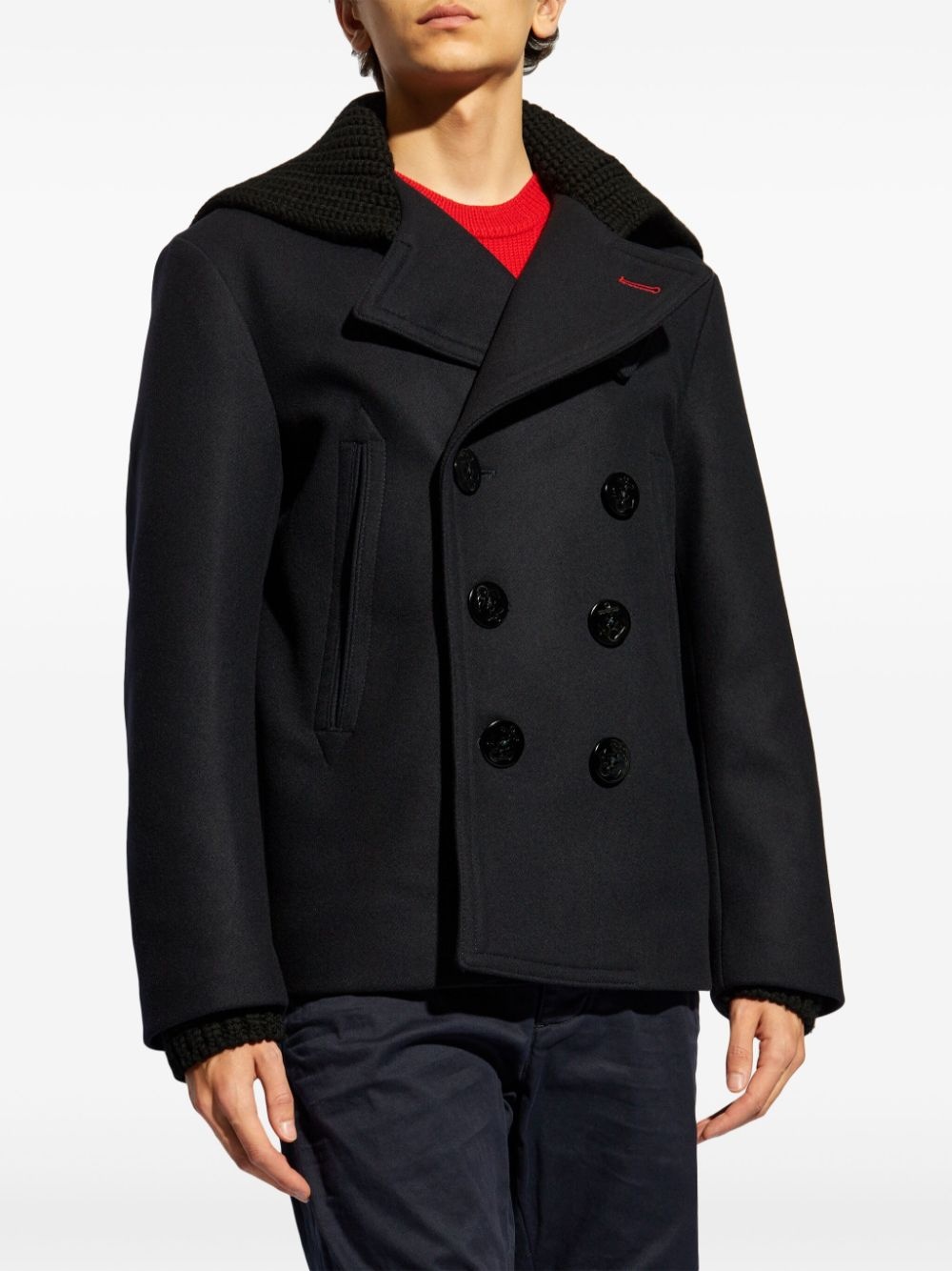knit-panel double-breasted jacket - 3