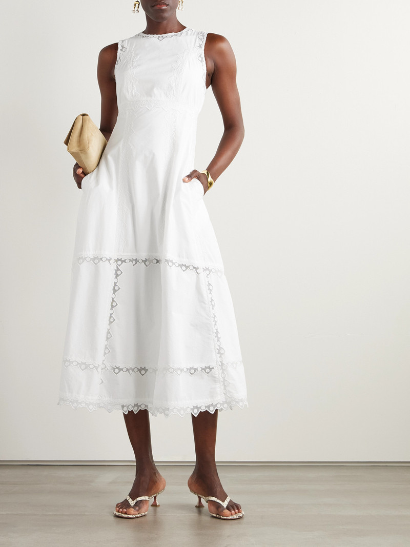 ULLA JOHNSON Anela Embroidered Tulle-trimmed Cotton-poplin Midi Dress outlook