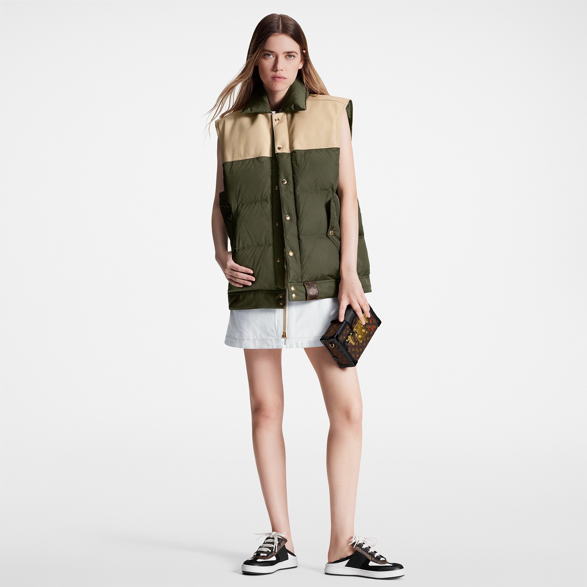 Leather Accent Sleeveless Puffer Jacket - 2