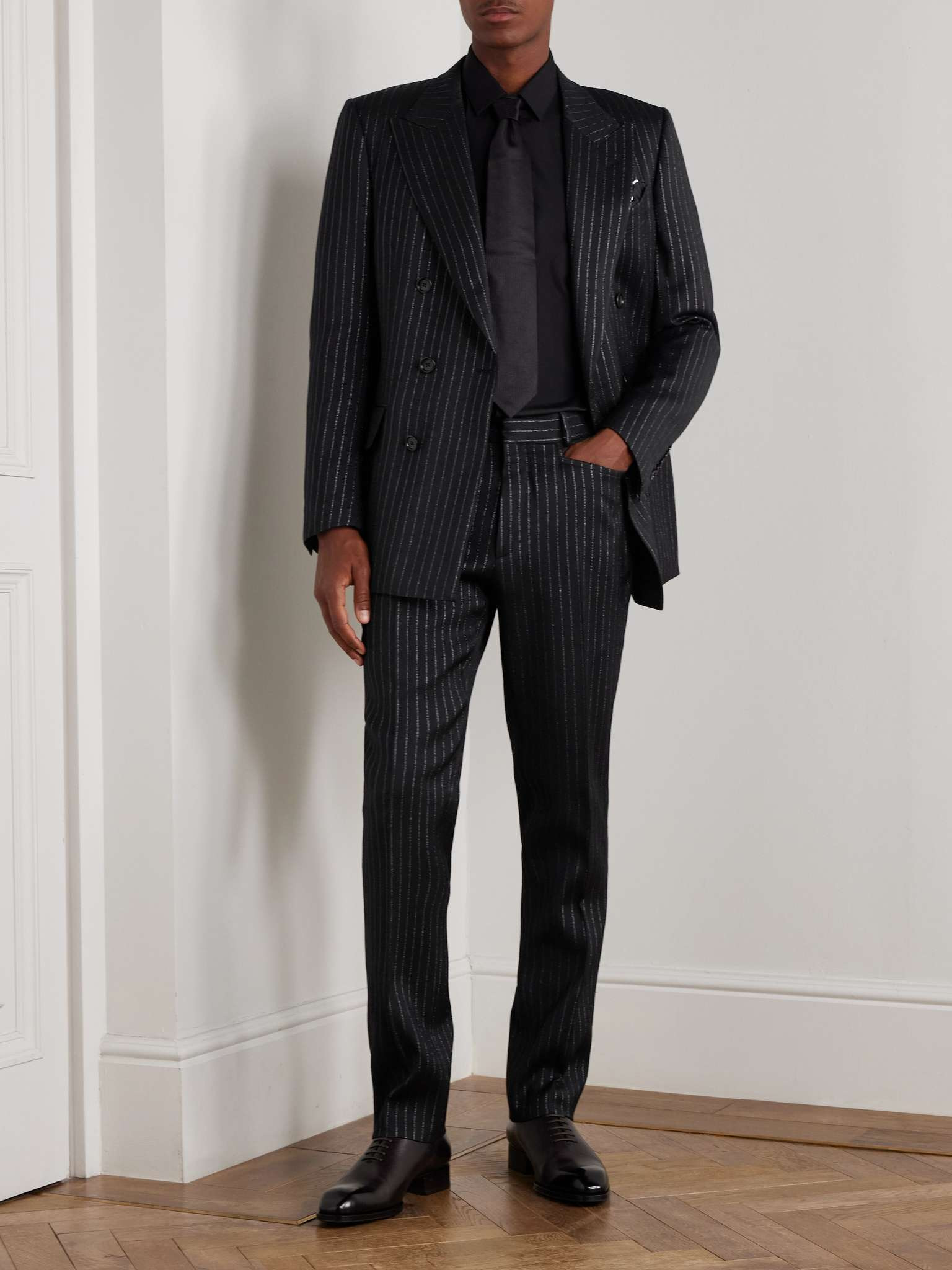 Dyylan Straight-Leg Striped Metallic Wool and Silk-Blend Suit Trousers - 2