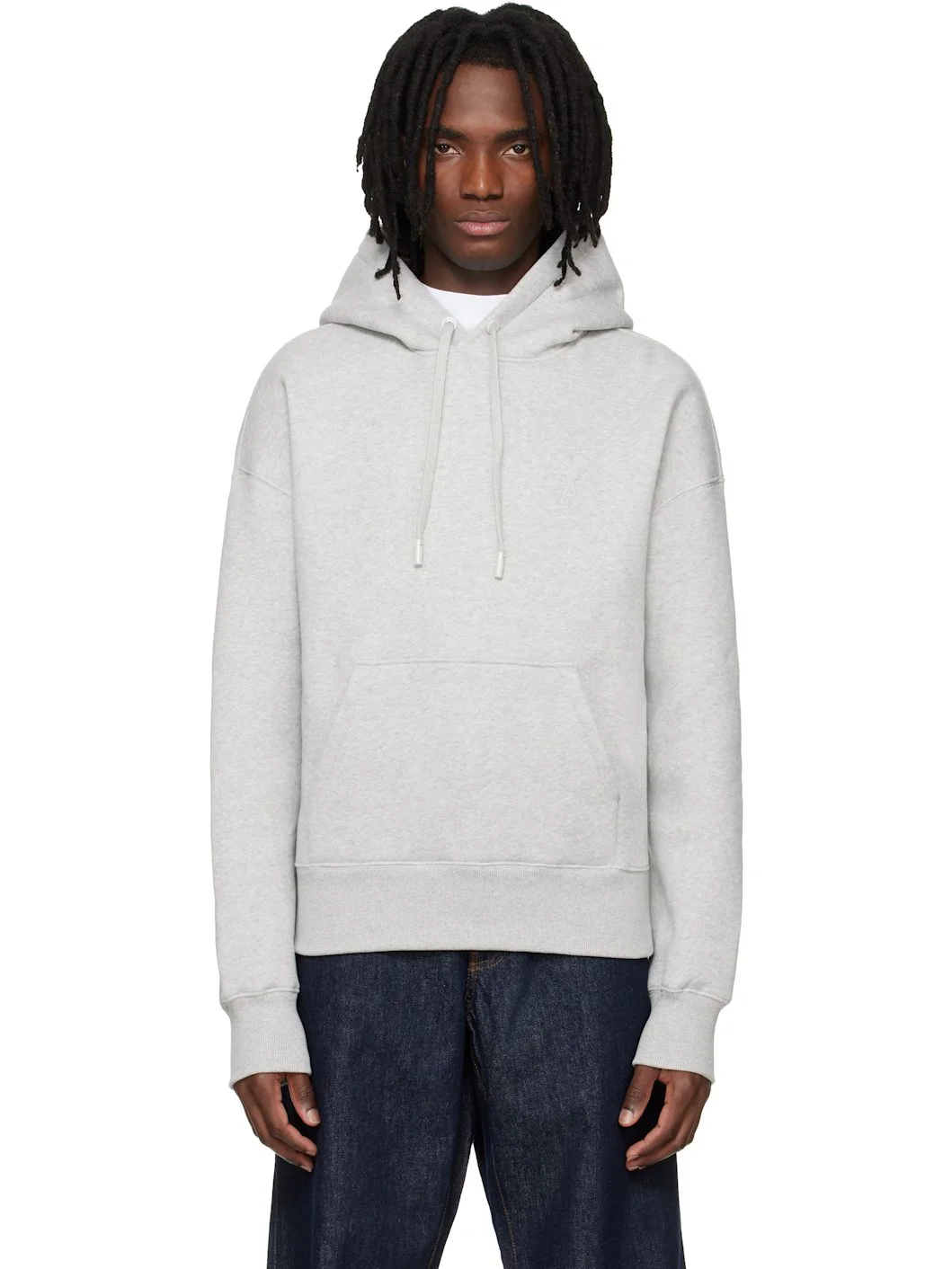 Grey Cotton Embossed Ami De Coeur Hoodie - 1