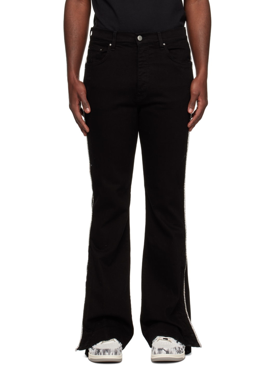 Black Crystal Stack Jeans - 1