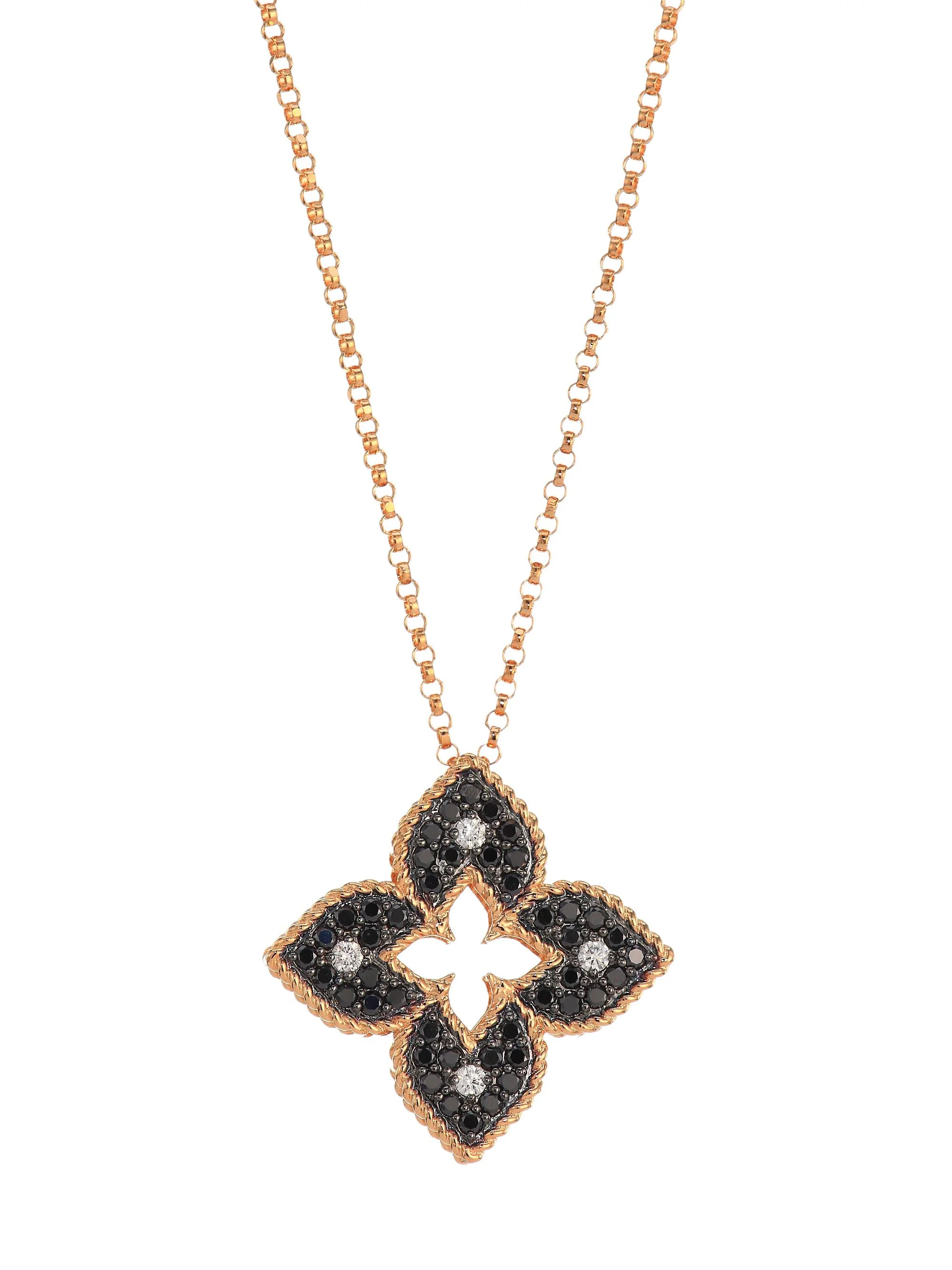 Women's Venetian Princess 18K Rose Gold, Black & White Diamond Petite Pendant Necklace - Rose Gold - 1