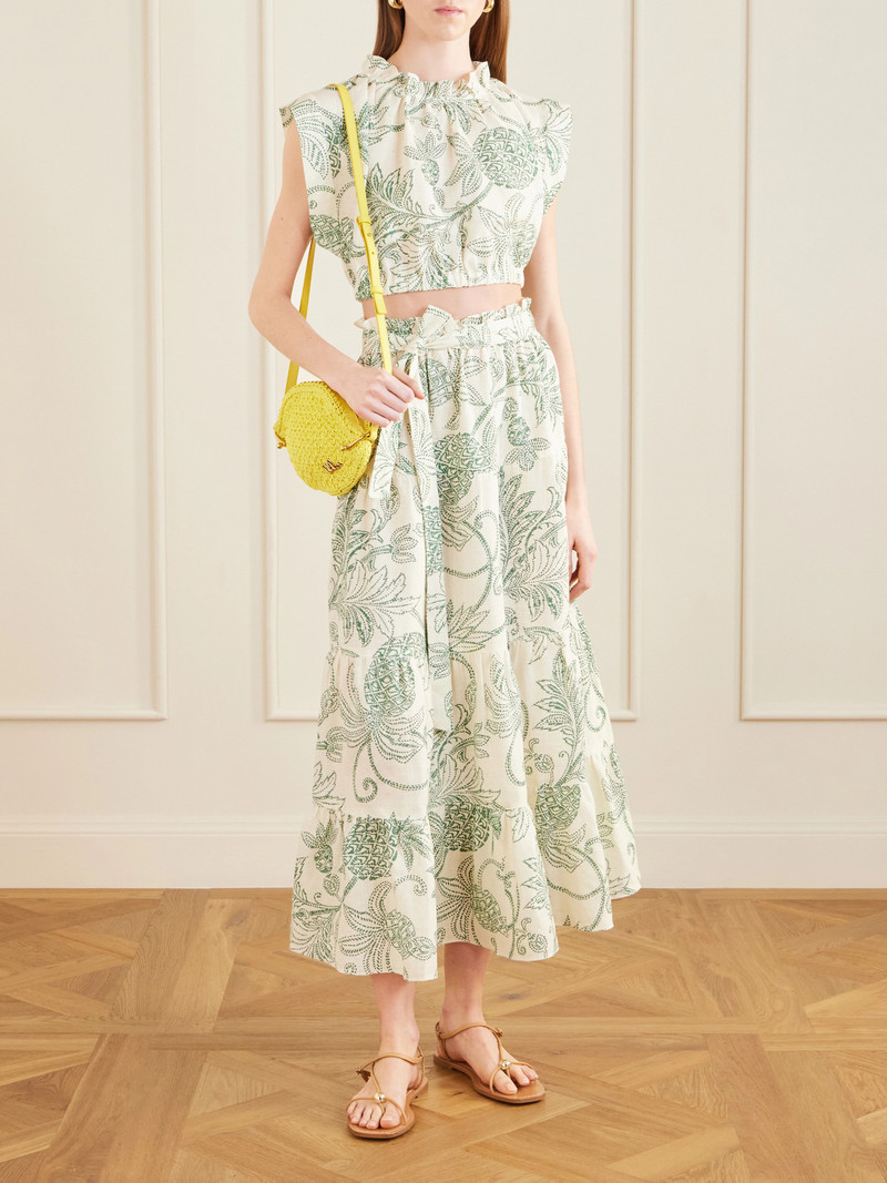 lemlem Muna Cropped Ruched Printed Linen Top outlook