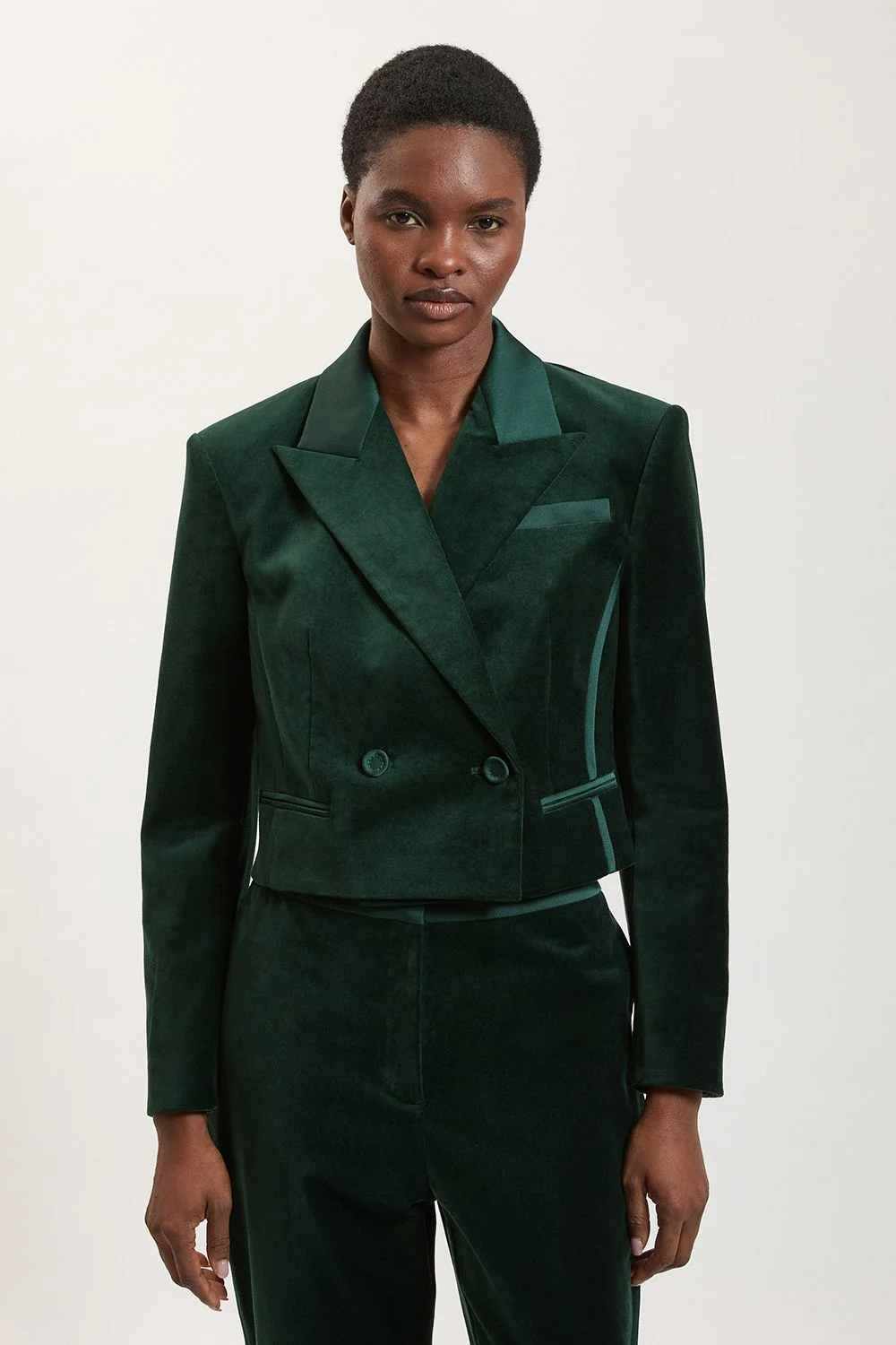 Velvet and Satin Mix Tailored Jacket - 1