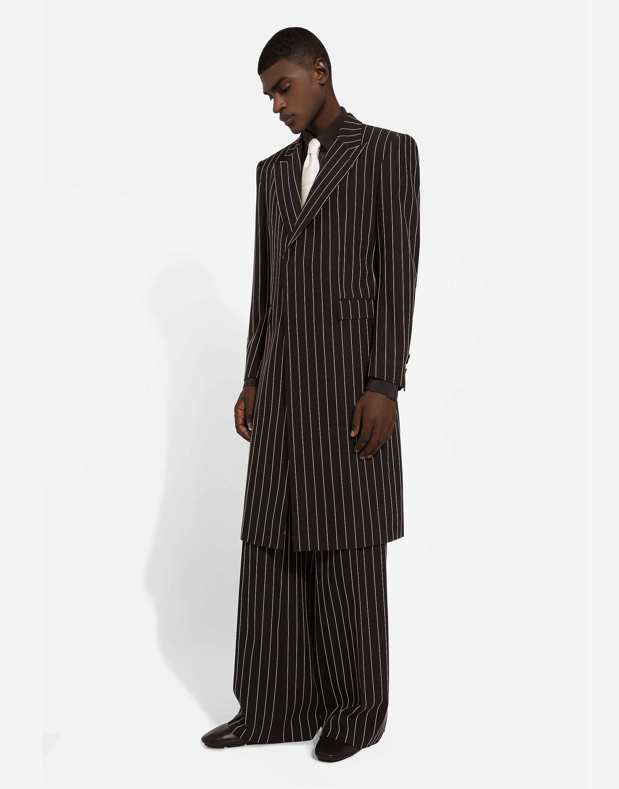 Single-breasted pinstripe wool coat - 5