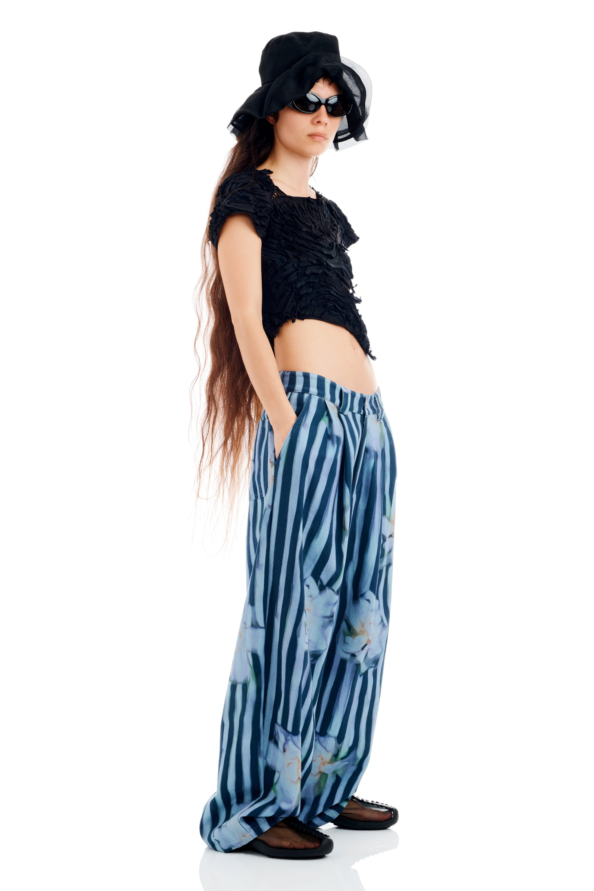 WAVY NAVY FLOWER STRIPE CATCHFLY PANT - 2