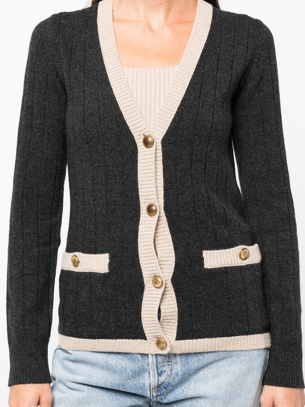 contrast-border rib knit cardigan - 5