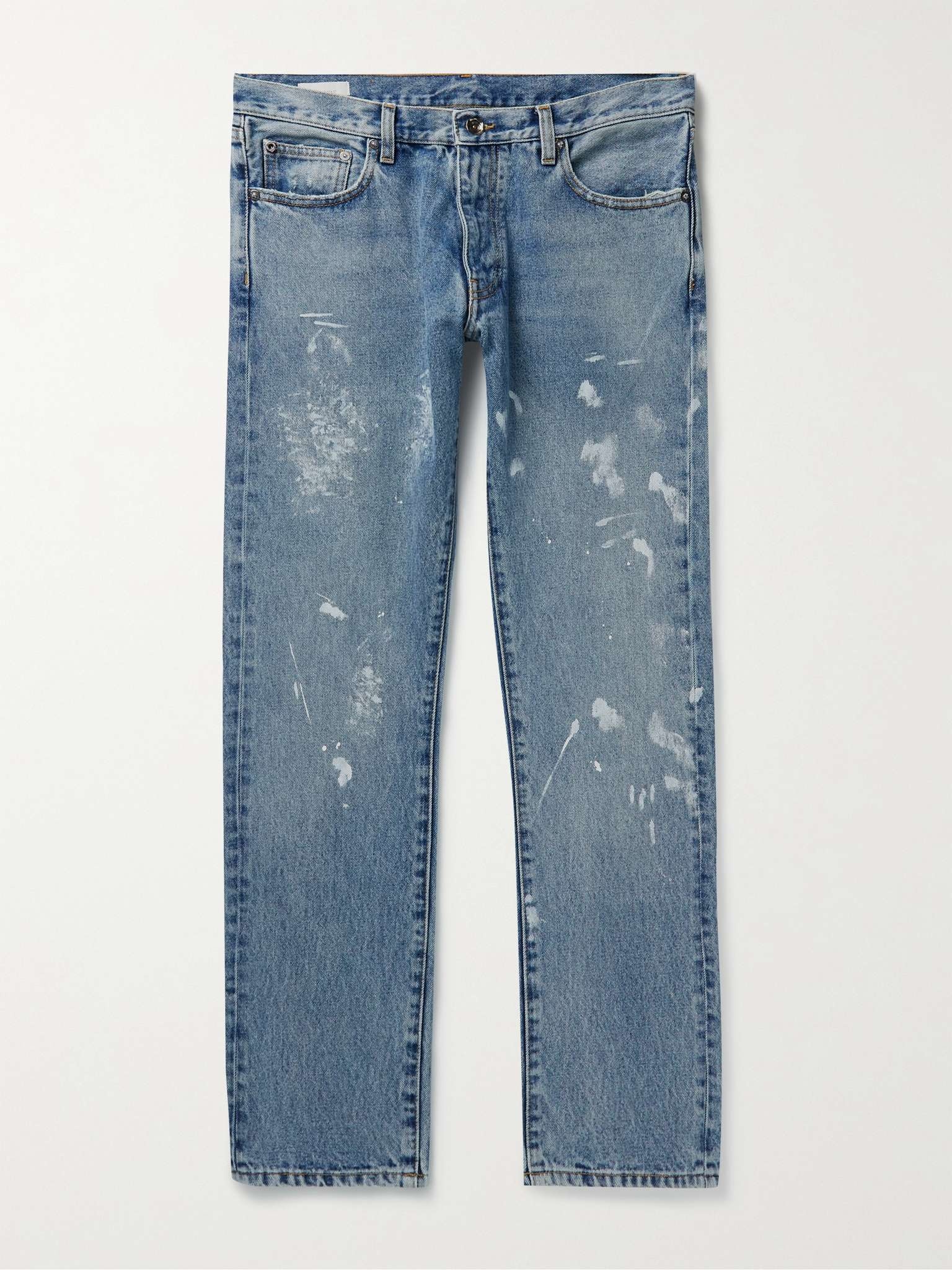Slim-Fit Paint-Splattered Embroidered Jeans - 1