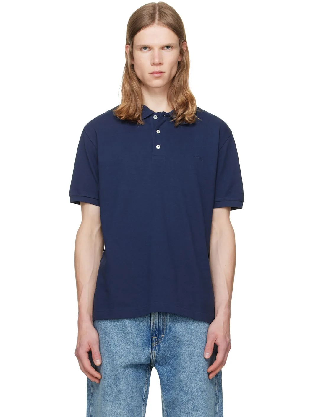 Navy Cotton Piqué Polo - 1