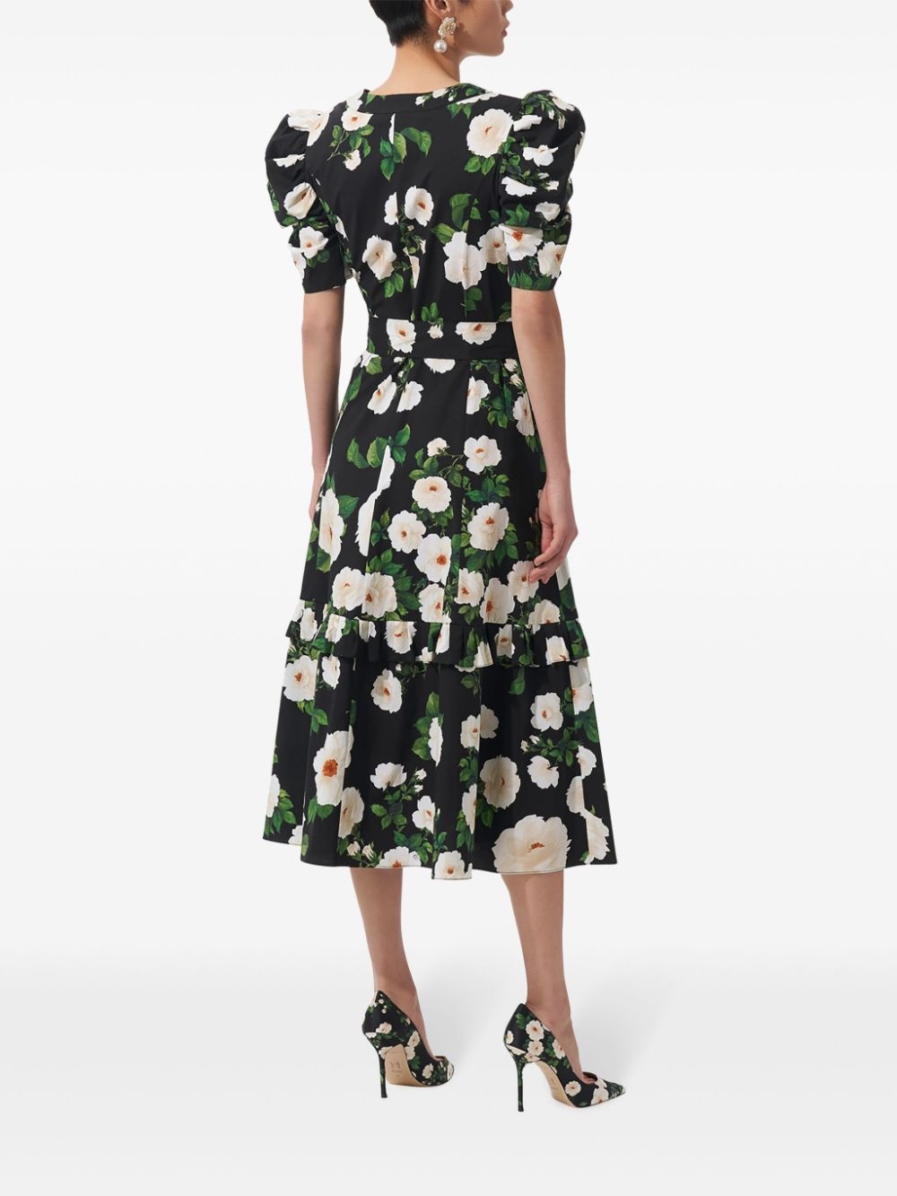 rose-print cotton midi dress - 3