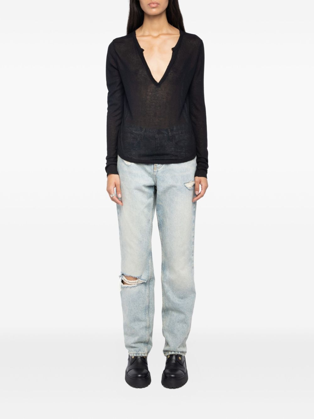 ribbed long-sleeve top - 2