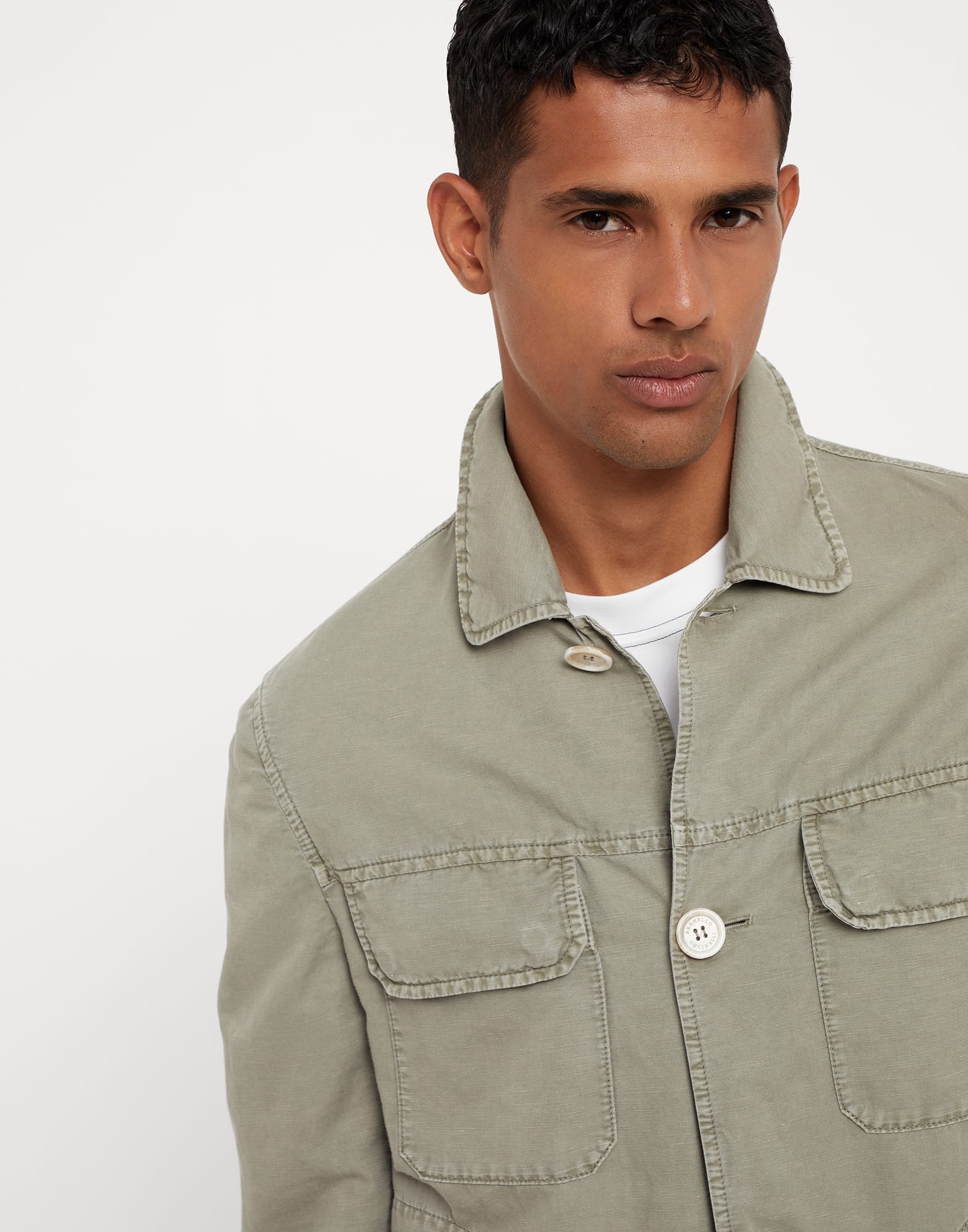 Garment-dyed overshirt in twisted linen and cotton gabardine - 3