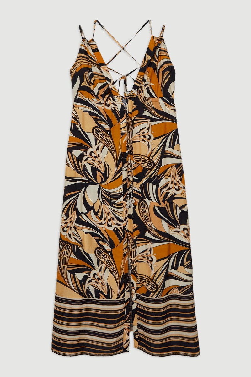 Beach Border Print Spun Viscose Strappy Maxi Dress 4