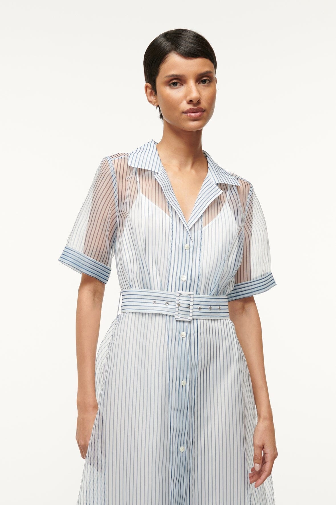 STAUD MILLIE DRESS IVORY MICRO STRIPE - 2