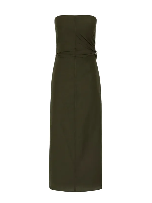 Sorel Strapless Midi Dress in Dark Olive - 1