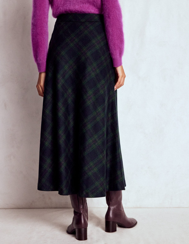 Hayley Wool Midi Skirt-Navy and Green Tonal Check 4