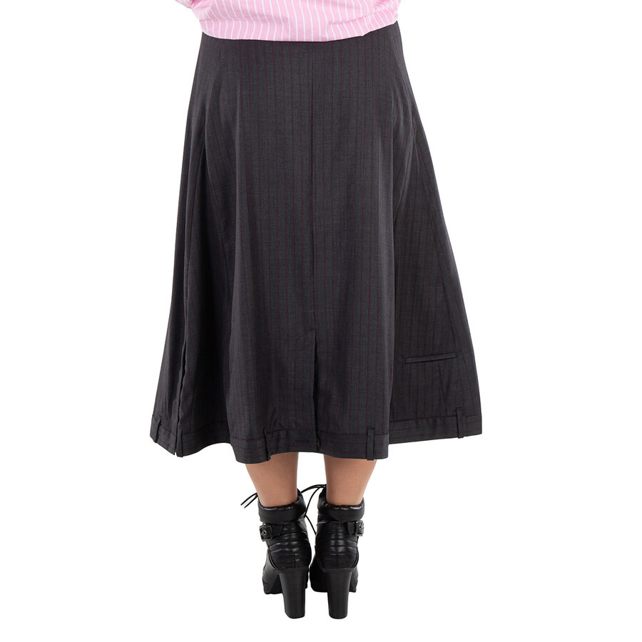 Balenciaga Ladies Grey / Red Pinstripe-Pattern Midi Wool Skirt - 5