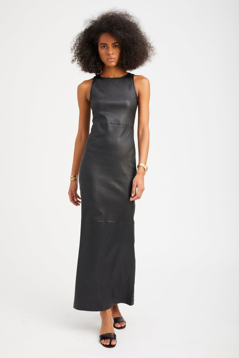 BLACK LEATHER AUDREY MAXI DRESS 3