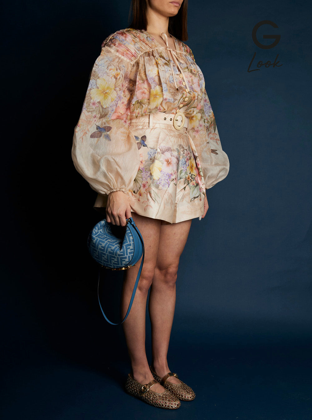 Fendi Women 'Fendigraphy' Blue Mini Bag With All-Over Ff Motif And Metal Lettering Logo On The Botto - 6