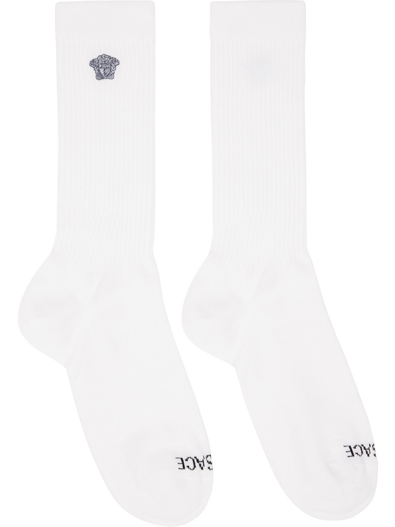 White Embroidered Medusa Ribbed Socks 1