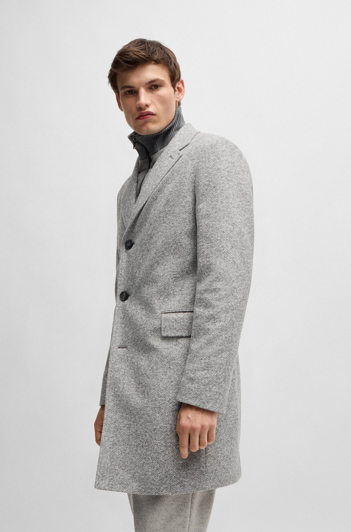 HERRINGBONE SLIM-FIT COAT WITH DETACHABLE ZIP-UP INNER - 6