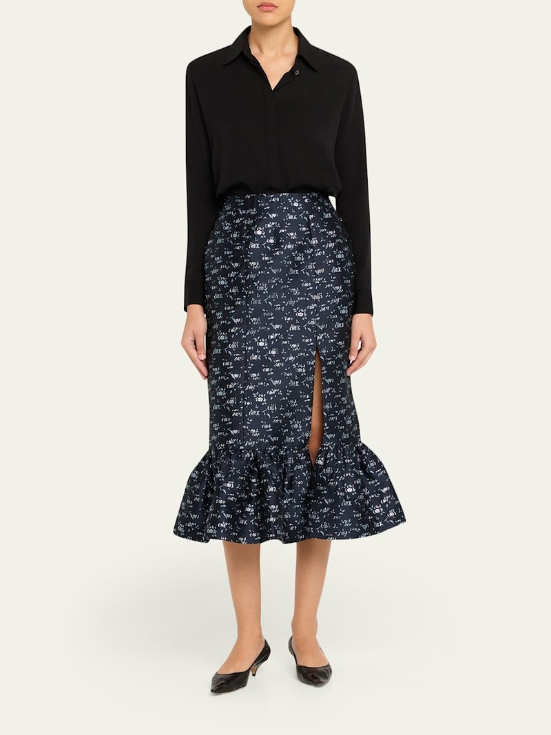 markarian Farinata Floral Twill Ruffle Midi Skirt outlook