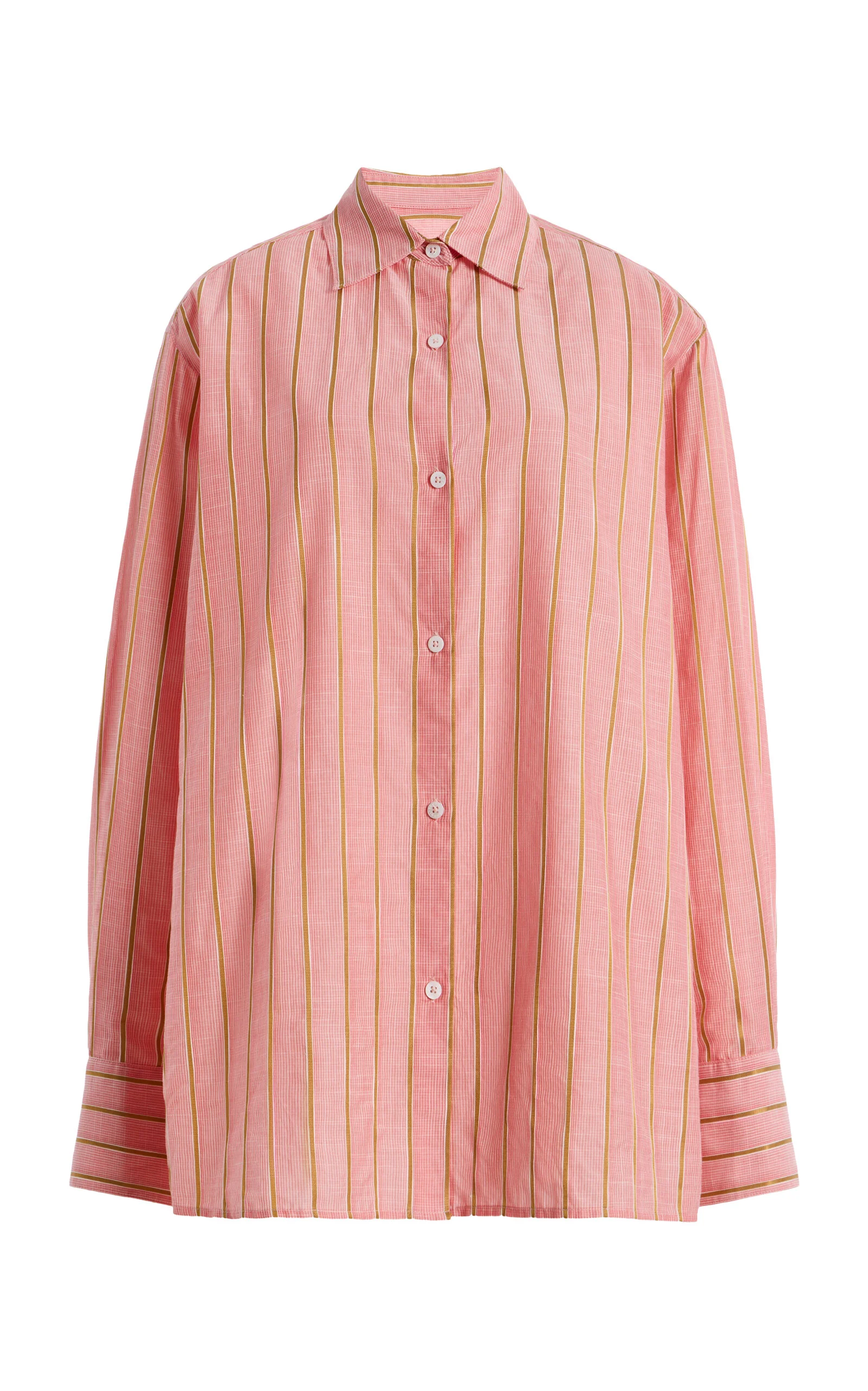 Stripe Boxy Long Sleeve Button Up pink - 1