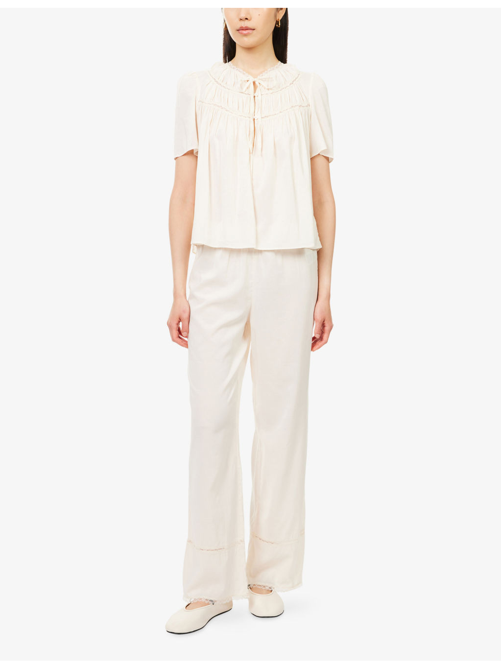 Reformation x Nara Smith Buttercup Hour Embroidered Cotton-Blend Pyjama Set - 3