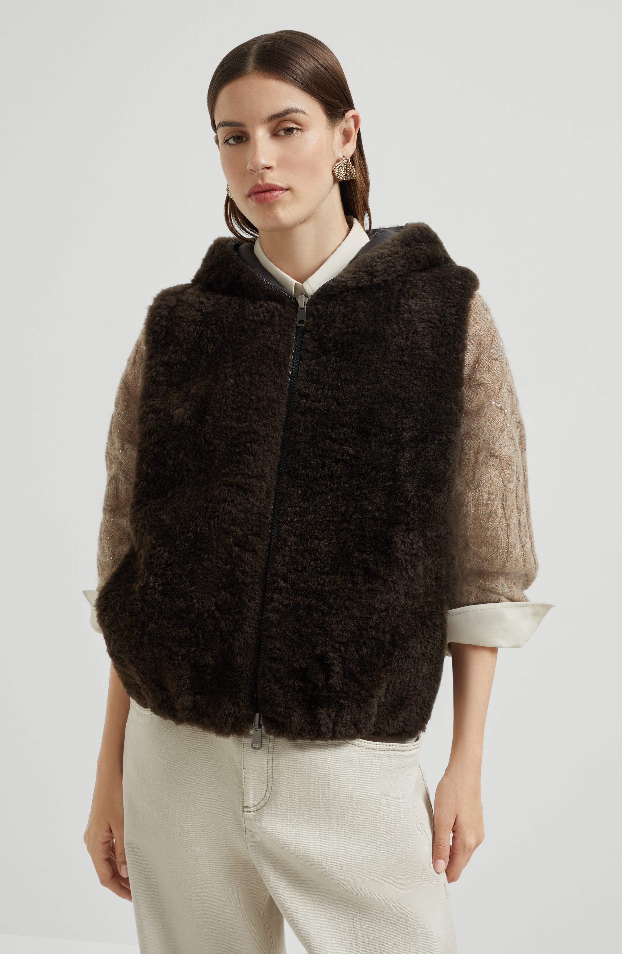 Brunello Cucinelli Hooded sweater vest in Rust Brown at Nordstrom - 2
