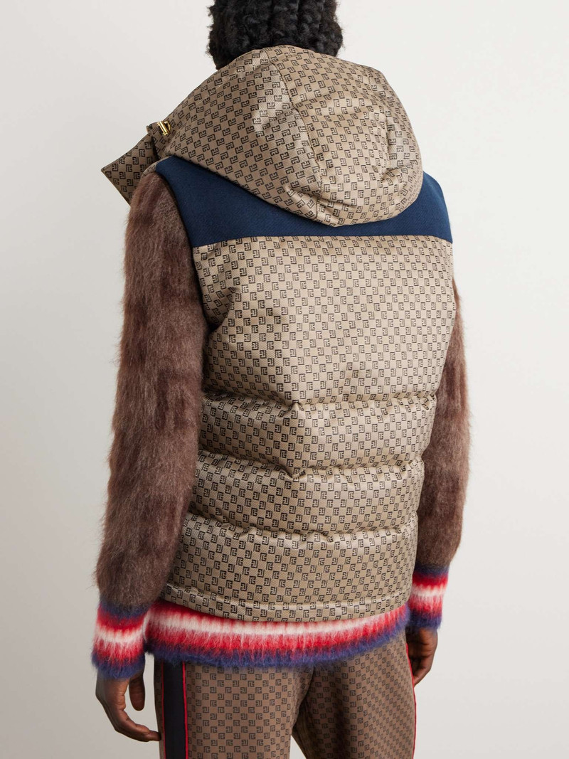 Velvet-Trimmed Padded Monogrammed Canvas Hooded Gilet 4