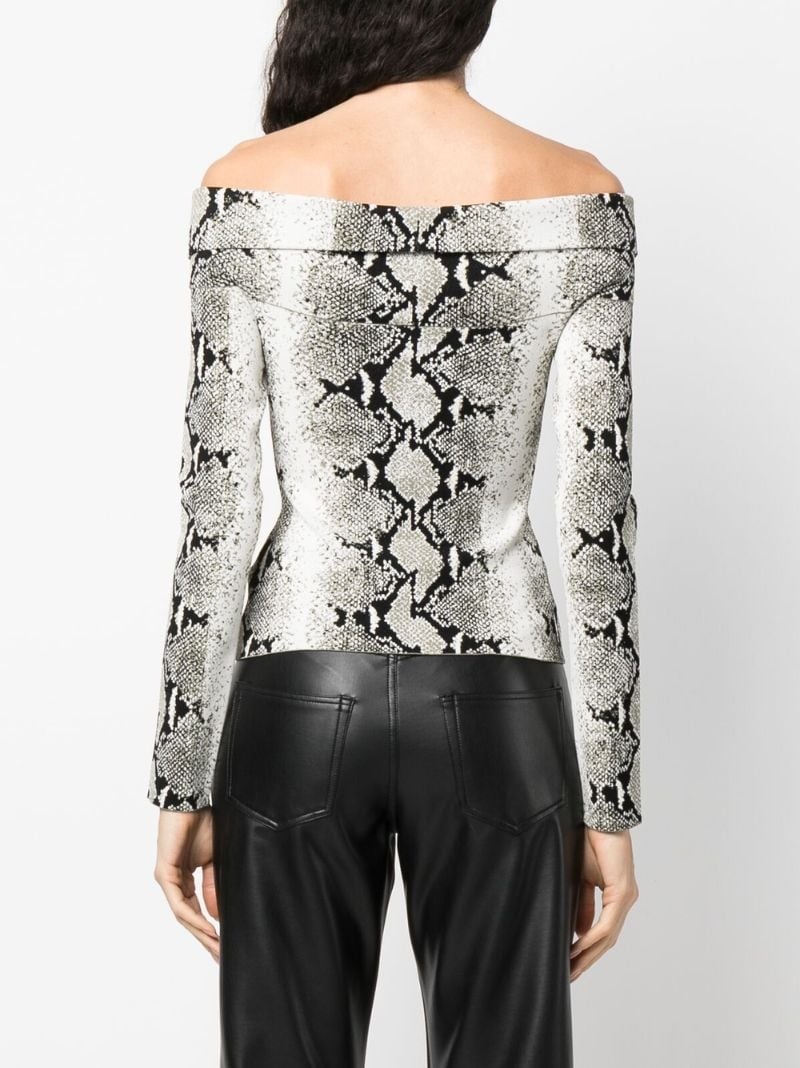 snakeskin-print off-shoulder top - 4