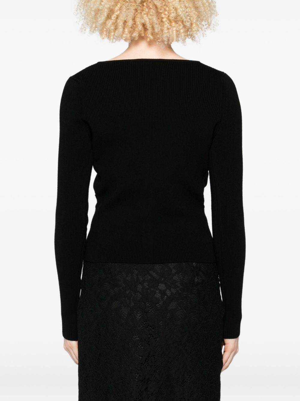 lace-trimmed ribbed cardigan - 4