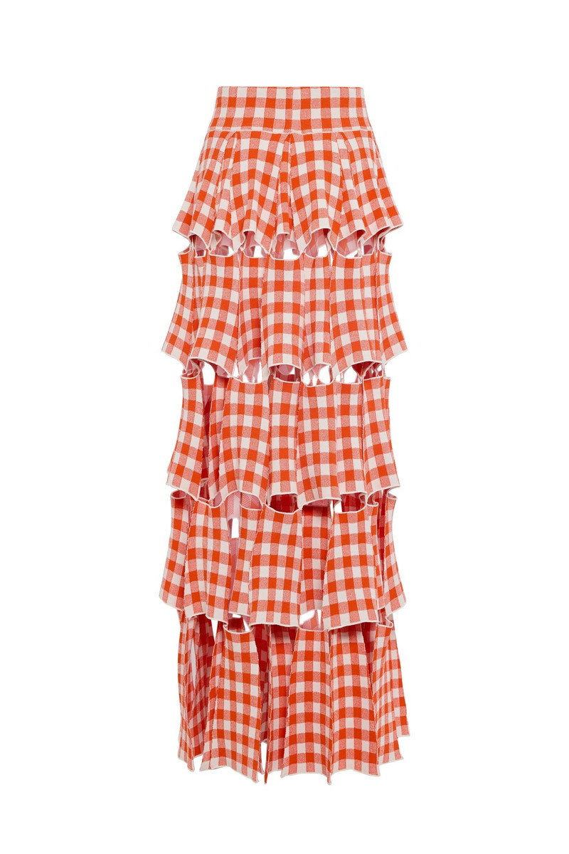 KNITTED MULTI TRAPEZE SKIRT RED WHITE GINGHAM 6