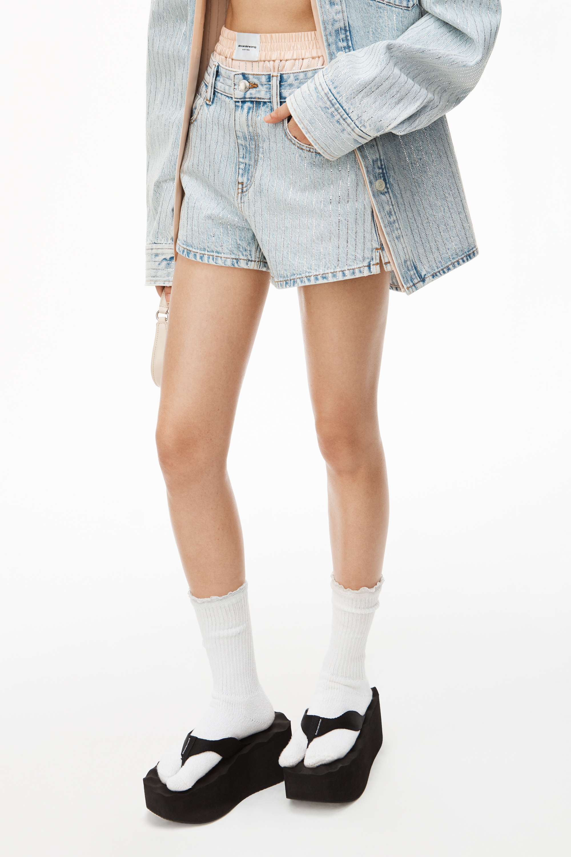 CRYSTAL STRIPE BITE SHORT IN DENIM - 3