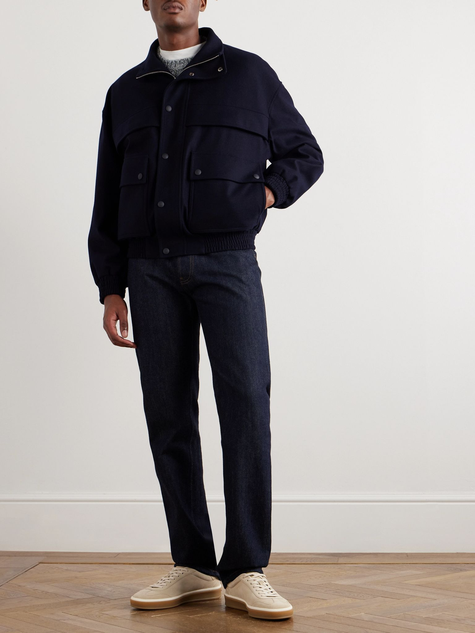Tristar Wool and Cashmere-Blend Flannel Bomber Jacket Blue - 2