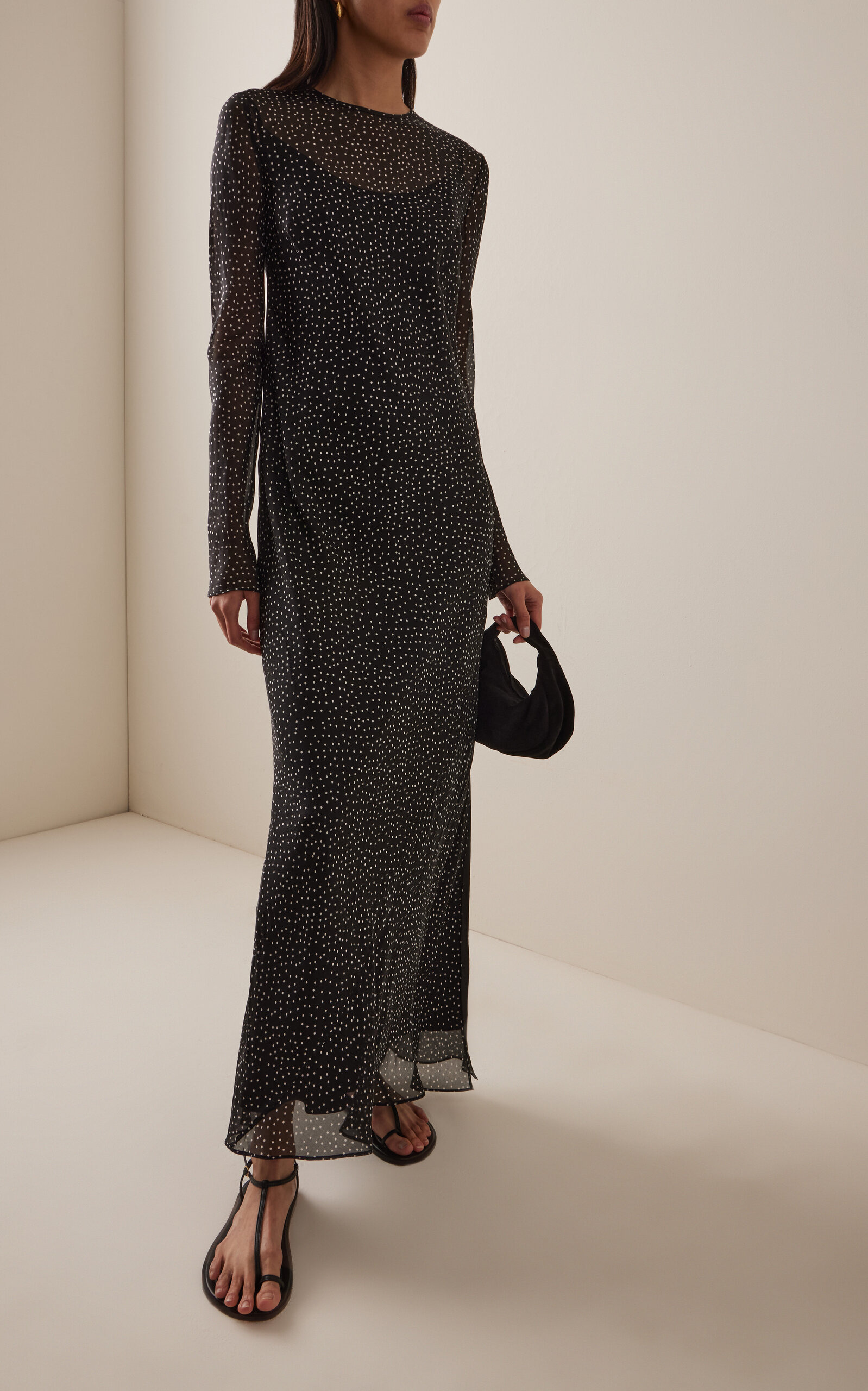 Lisander Polka-Dot Silk Maxi Dress black/white - 2