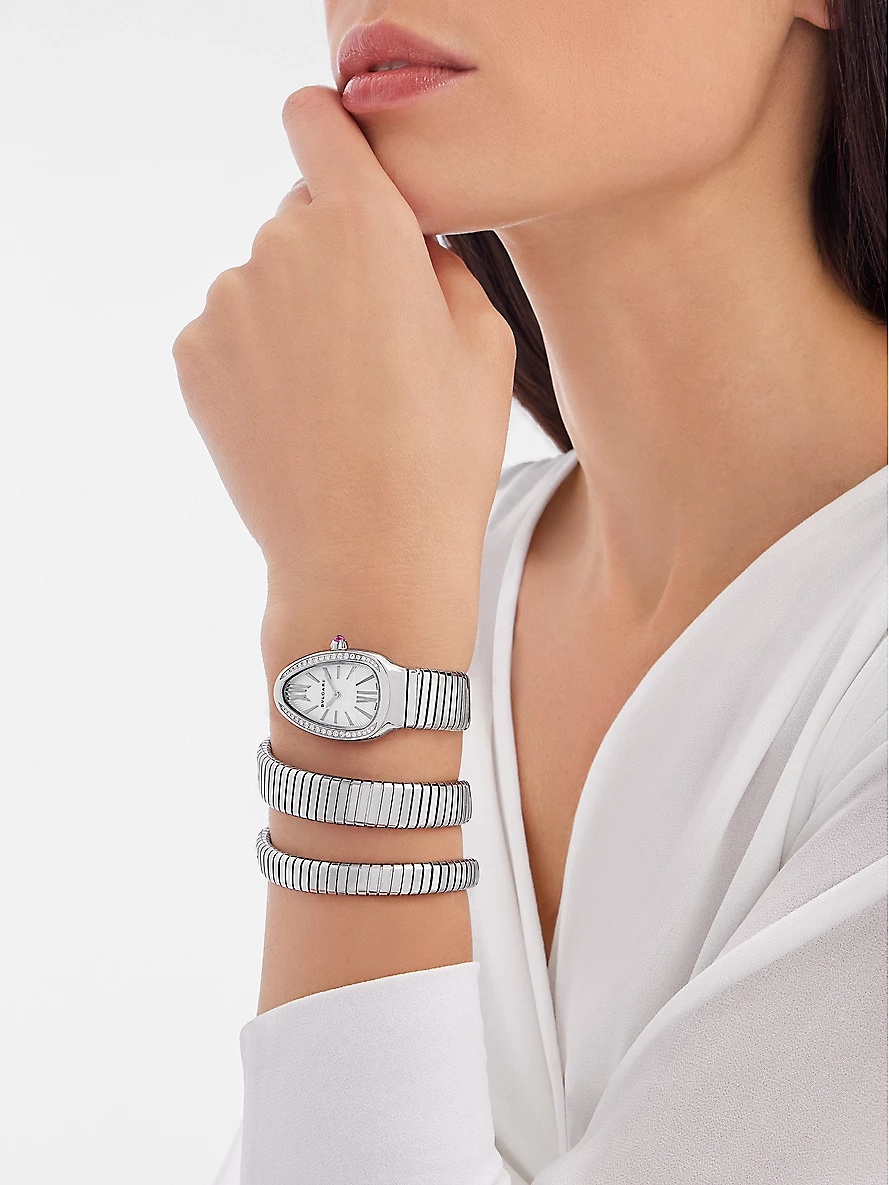SP35C6SDS2TL Serpenti Tubogas stainless-steel and 0.401ct brilliant-cut diamond quartz watch - 4